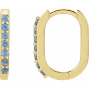 14K Gold London Blue Topaz Hoop Earrings — supplier front/side views; sold as one pair