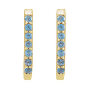 14K Gold London Blue Topaz Hoop Earrings — supplier front/side views; sold as one pair
