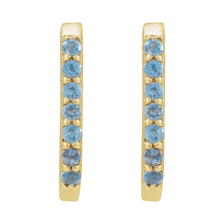 14K Gold London Blue Topaz Hoop Earrings — supplier front/side views; sold as one pair