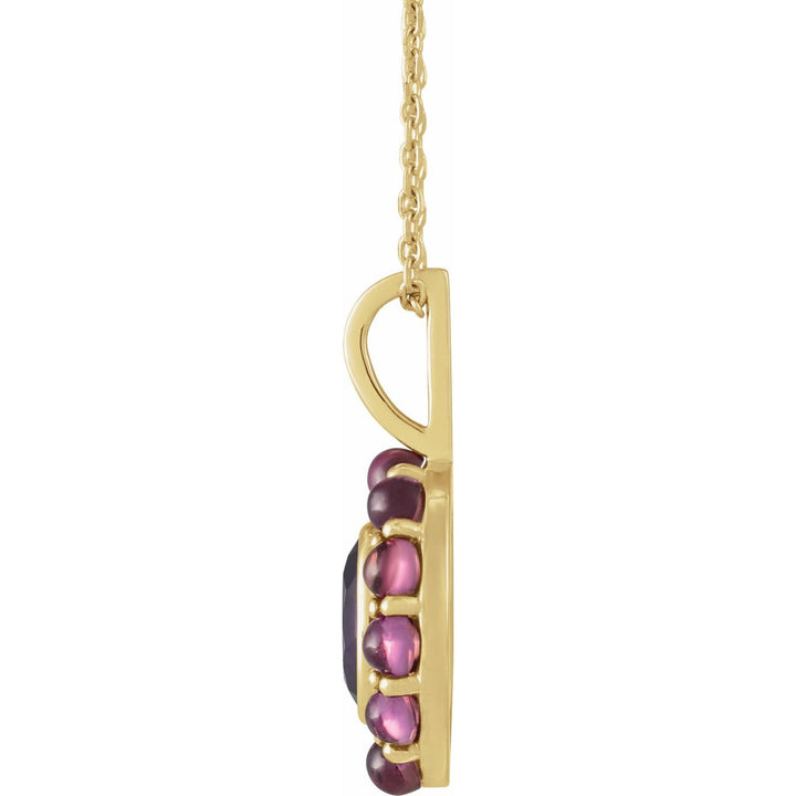 14K Gold Amethyst & Rhodolite Halo Necklace — supplier product view
