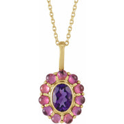 14K Gold Amethyst & Rhodolite Halo Necklace — supplier product view