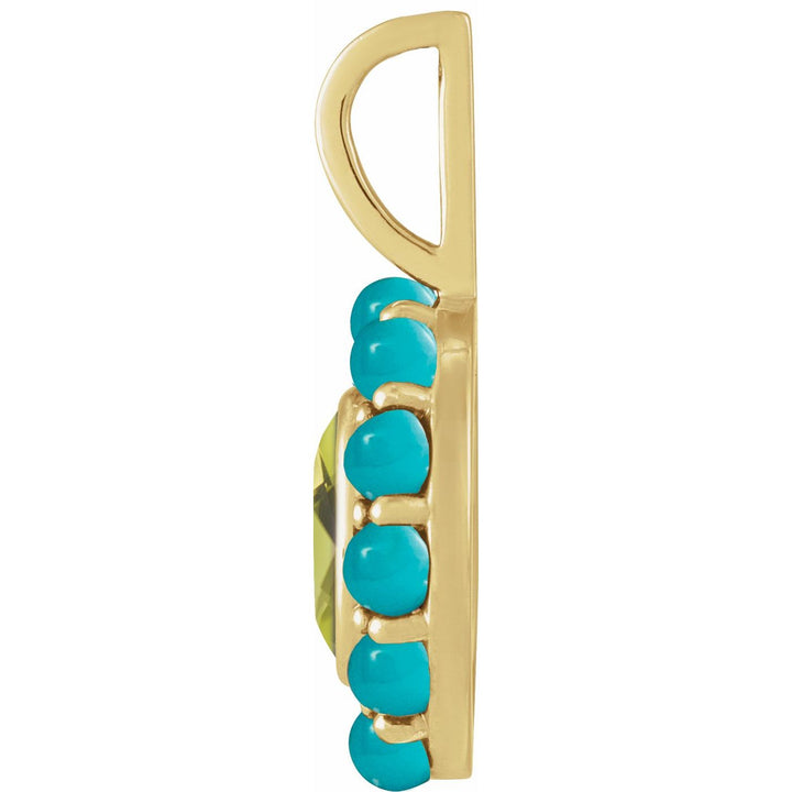 14K Gold Peridot & Turquoise Halo Pendant — supplier product view