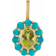 14K Gold Peridot & Turquoise Halo Pendant — supplier product view