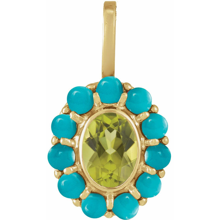 14K Gold Peridot & Turquoise Halo Pendant — supplier product view
