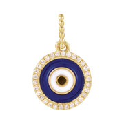 14K Gold Blue Enamel & Diamond Evil Eye Pendant — supplier product view