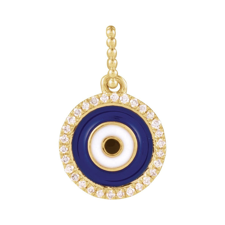 14K Gold Blue Enamel & Diamond Evil Eye Pendant — supplier product view