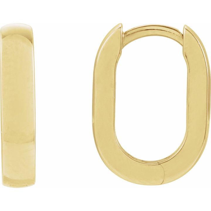 14K Gold Domed Oval Hoop Earrings — supplier front/side views; sold as one pair