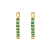 14K Gold Lab-Grown Emerald Huggie Hoops — supplier front/side views; sold as one pair