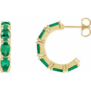 14K Gold Lab-Grown Emerald Hoop Earrings — supplier front/side views; sold as one pair