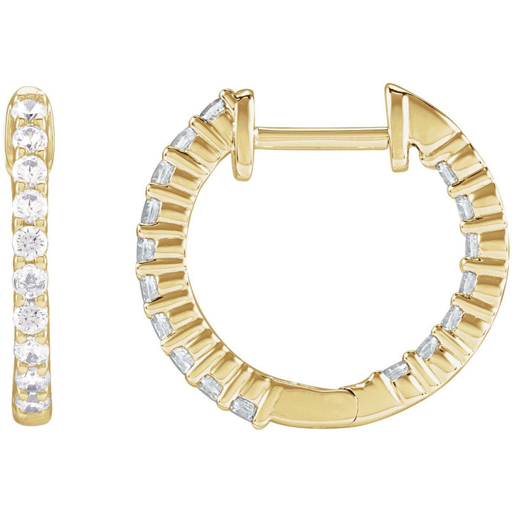 14K Gold Inside-Out Lab-Grown Diamond Hoops — supplier front/side views; sold as one pair