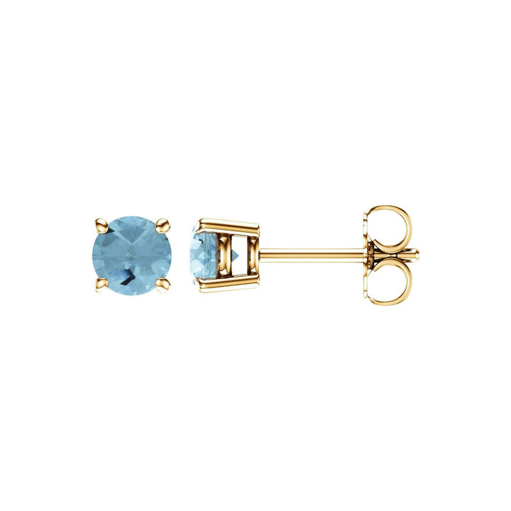 14K Gold Natural Aquamarine Stud Earrings — supplier front/side views; sold as one pair