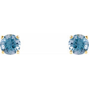 14K Gold Natural Aquamarine Stud Earrings — supplier front/side views; sold as one pair