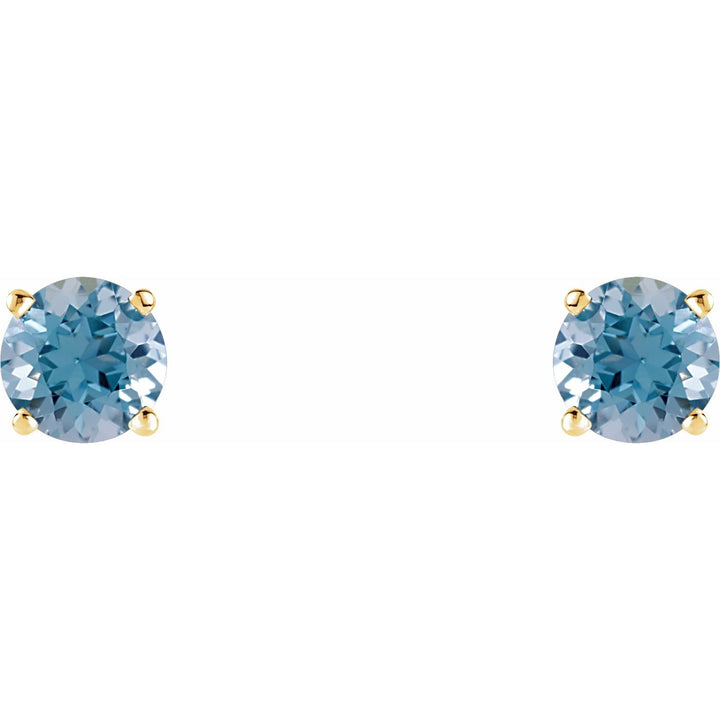 14K Gold Natural Aquamarine Stud Earrings — supplier front/side views; sold as one pair