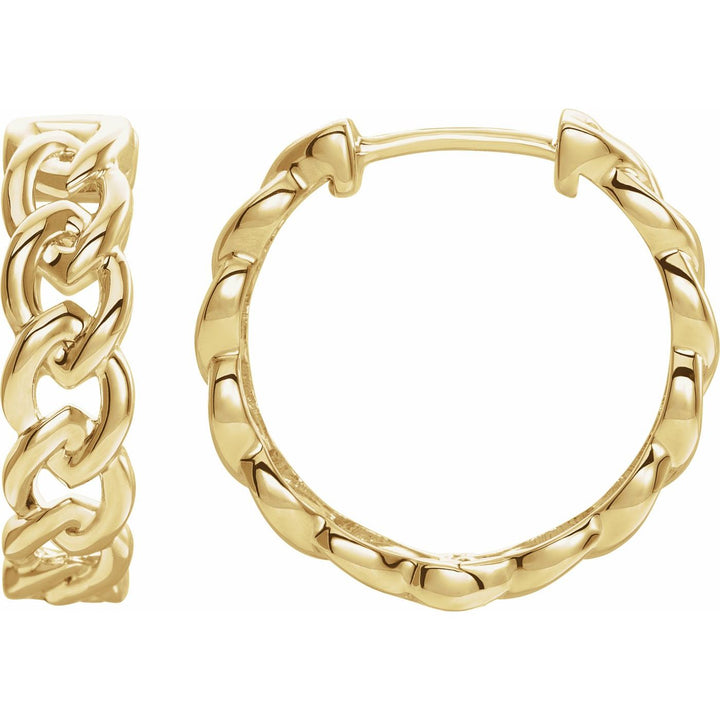 14K Gold Chain-Link Hoop Earrings — supplier front/side views; sold as one pair