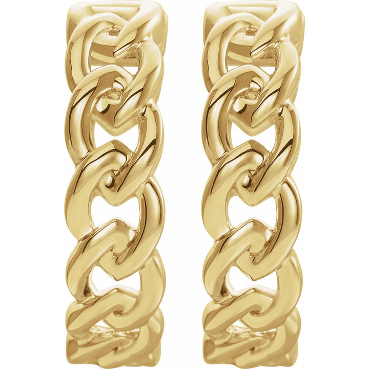 14K Gold Chain-Link Hoop Earrings — supplier front/side views; sold as one pair