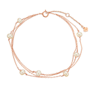 14K Fine Pearl 3 Chains Bracelet