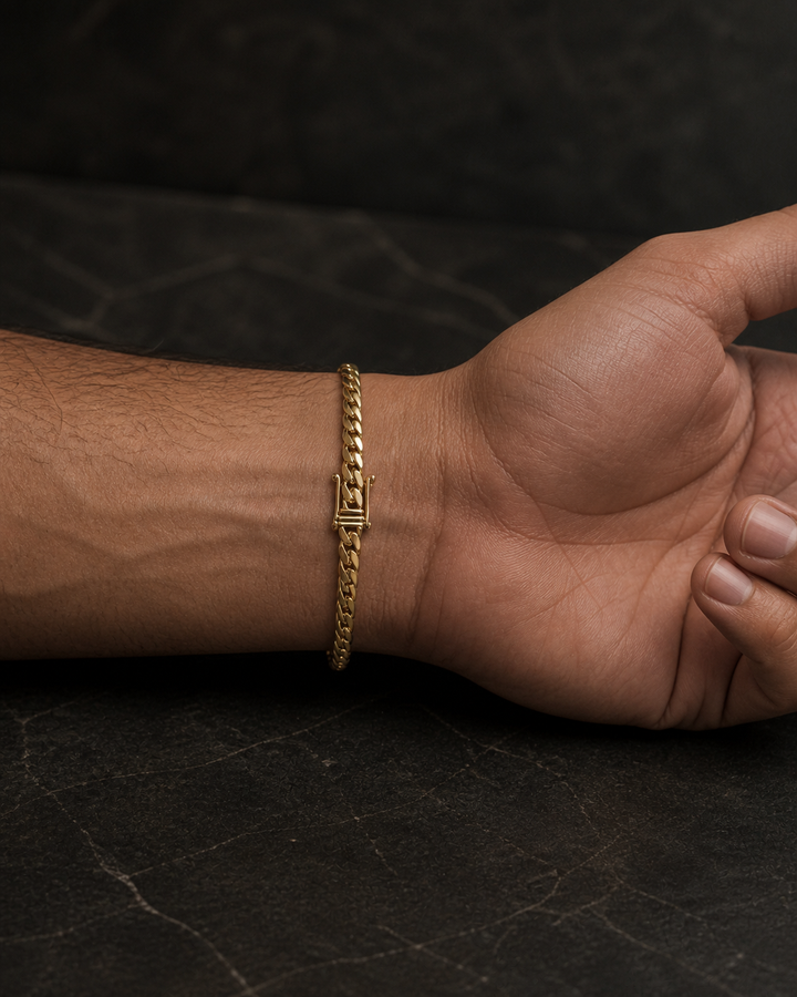 Slim Cuban bracelet on a man's wrist