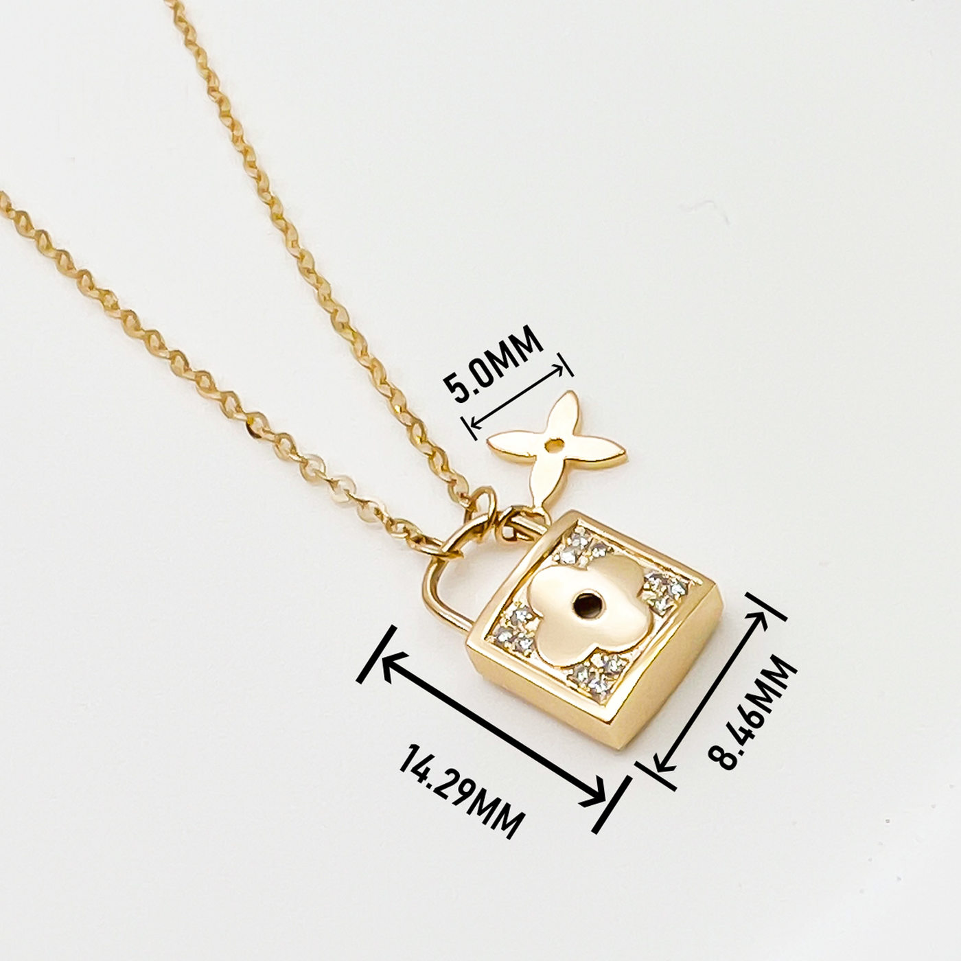 14k diamond lock necklace gold padlock pendant with flower charm and pave diamonds on delicate chain
