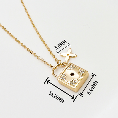 14k diamond lock necklace gold padlock pendant with flower charm and pave diamonds on delicate chain