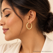AI styling illustration of 10K gold textured hoop earrings; refer to listed dimensions