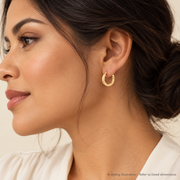 AI styling illustration of 10K gold textured hoop earrings; refer to listed dimensions
