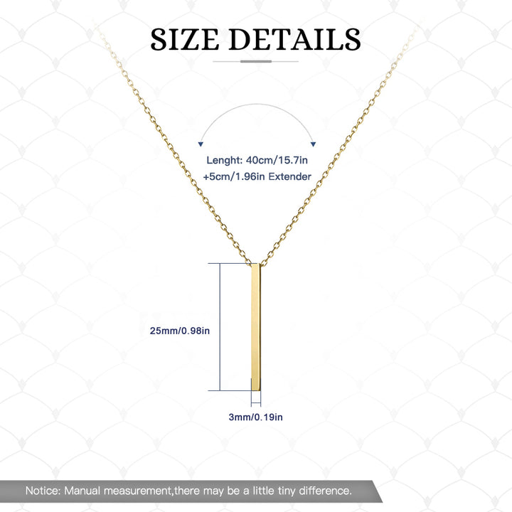 14K gold bar pendant necklace slim vertical 25mm bar on 40cm chain with 5cm extender