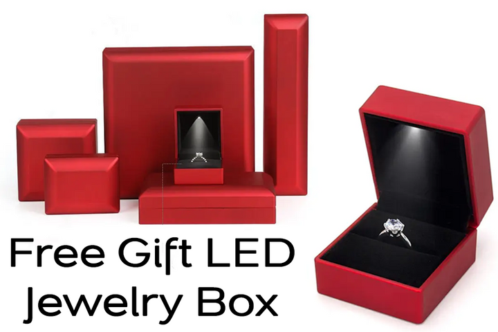 red free LED jewelry box set showing ring display packaging for 18K Roman clock necklace
