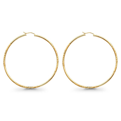 Fine Diamond Cut Hoop Large Earring - De Oro Jewelry