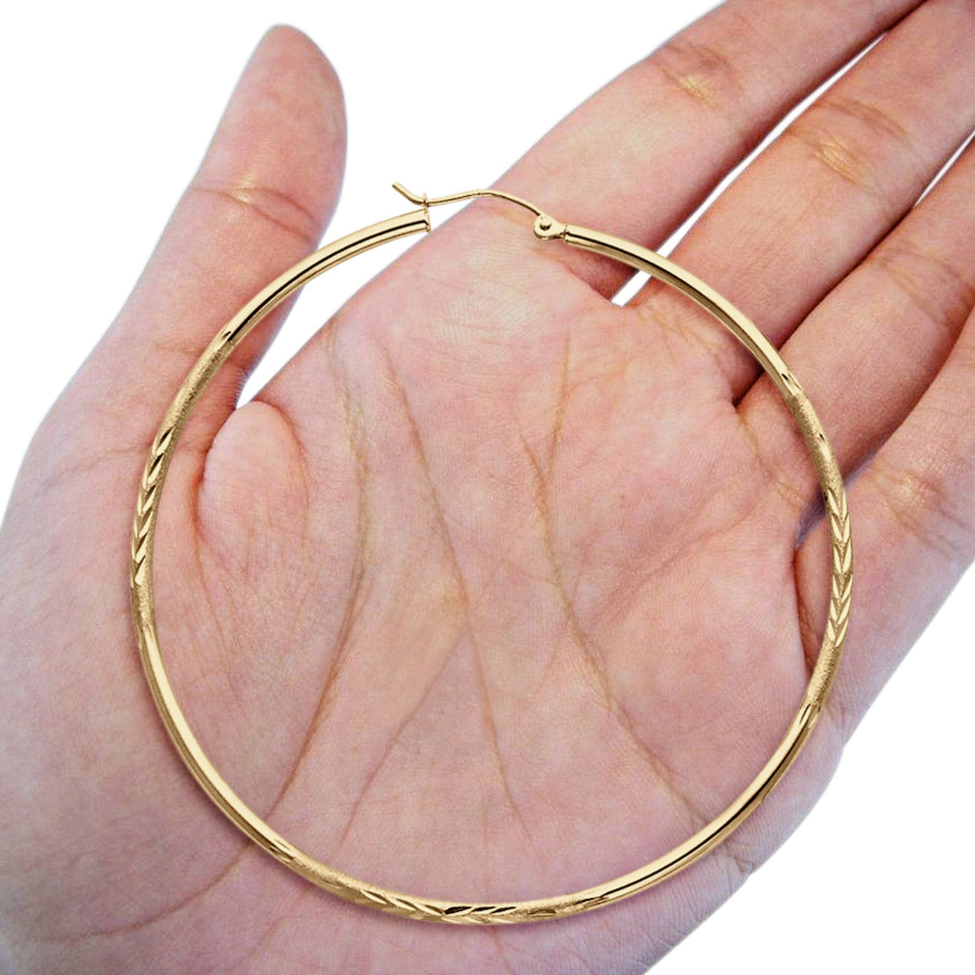 Fine Diamond Cut Hoop Large Earring - De Oro Jewelry